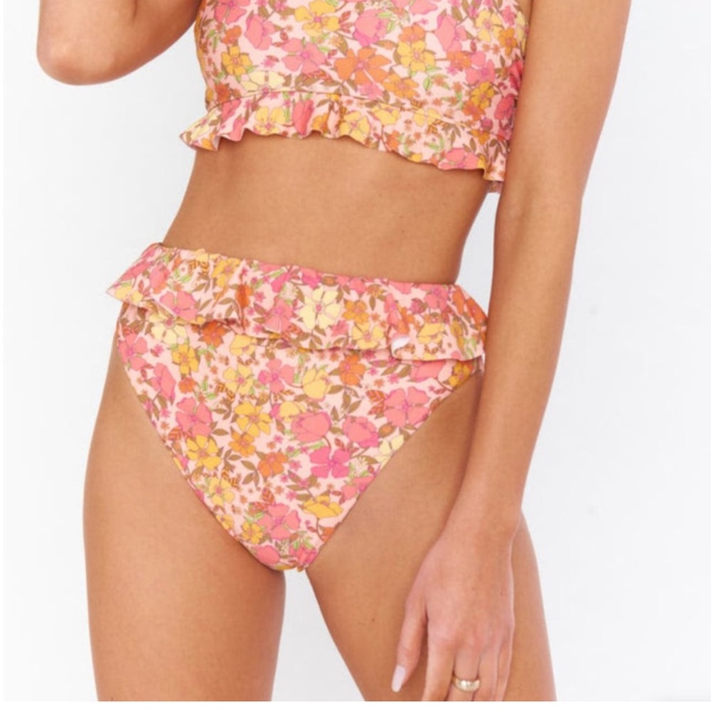 Show Me Your MuMu Pink Floral Ruffle Bikini Bottoms